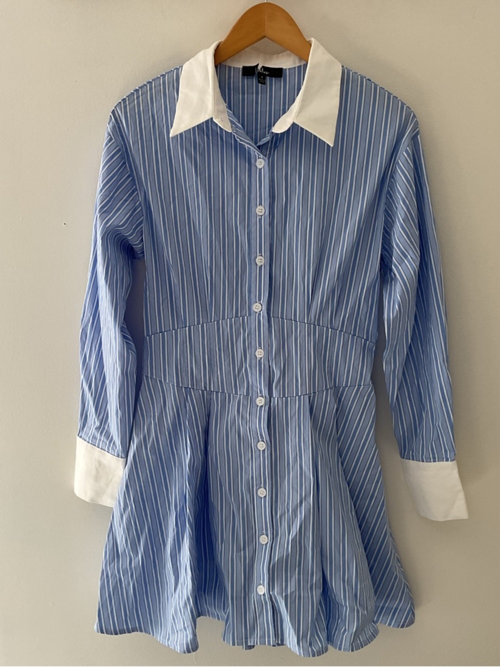 Lulus Suave Confidence Blue/White Striped Collared Button-Front Shirt Mini Dress - Picture 5 of 12